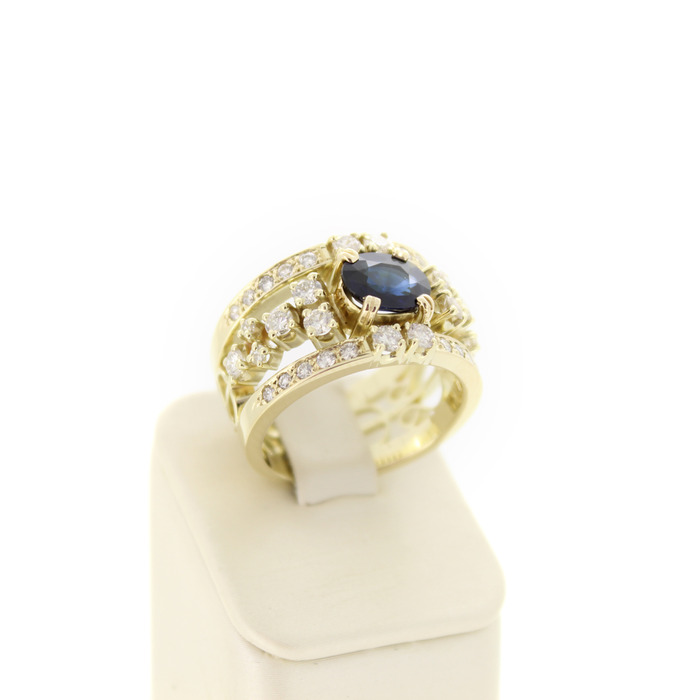 Ring Geelgoud 18 Karaat Briljanten Saffier Tweedehands 6541-3365 Juwelier Clem Vercammen.jpg