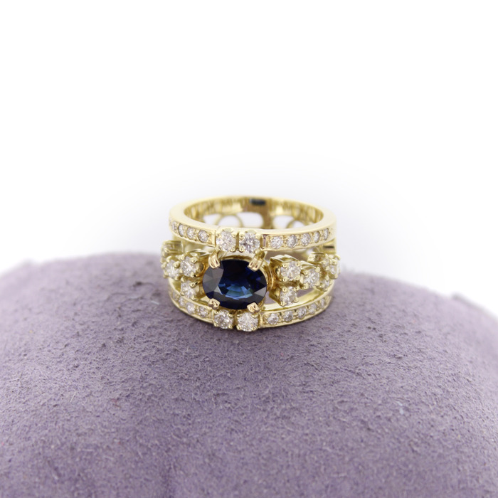 Ring Geelgoud 18 Karaat Briljanten Saffier Tweedehands 6541-3365 Juwelier Clem Vercammen.jpg