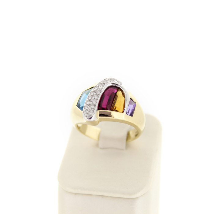Ring Bicolor Wit-Geelgoud 18Karaat briljanten Kleurstenen Tweedehands 6747-3371 Juwelier Clem Vercammen.jpg