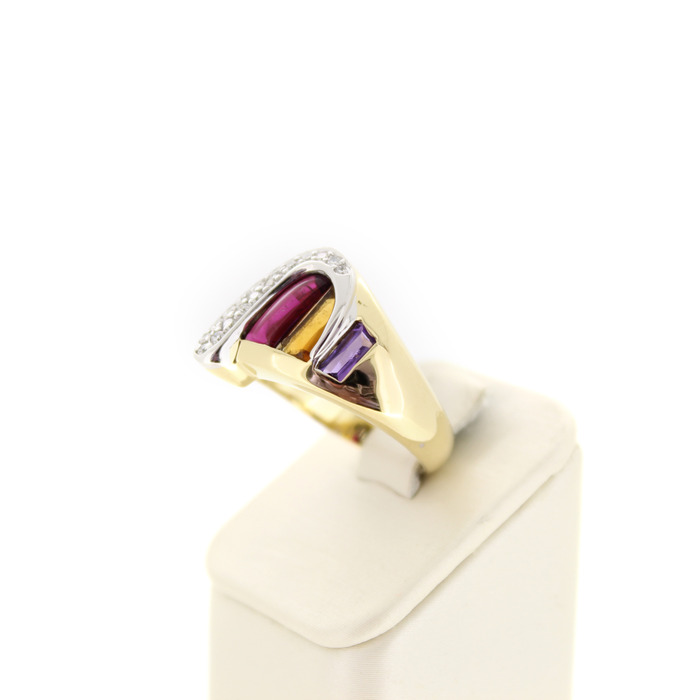 Ring Bicolor Wit-Geelgoud 18Karaat briljanten Kleurstenen Tweedehands 6747-3371 Juwelier Clem Vercammen.jpg