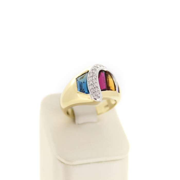 Ring Bicolor Wit-Geelgoud 18Karaat briljanten Kleurstenen Tweedehands 6747-3371 Juwelier Clem Vercammen.jpg