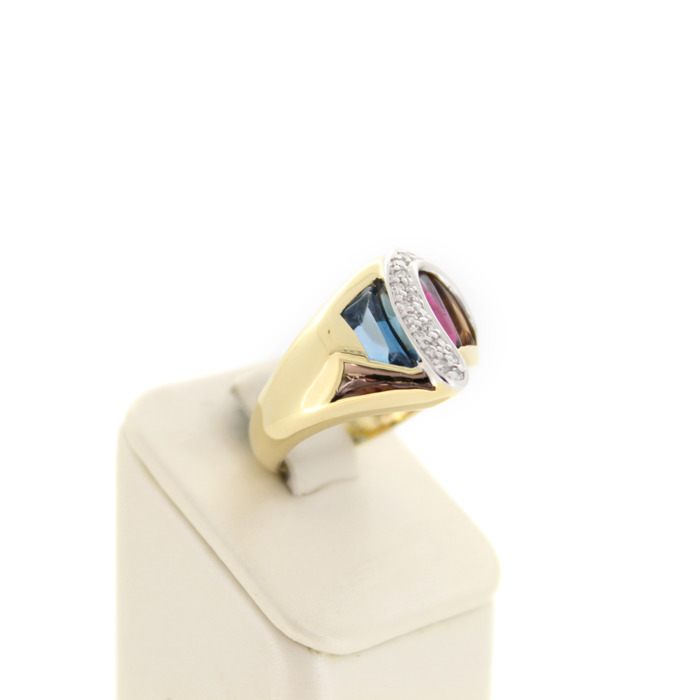 Ring Bicolor Wit-Geelgoud 18Karaat briljanten Kleurstenen Tweedehands 6747-3371 Juwelier Clem Vercammen.jpg