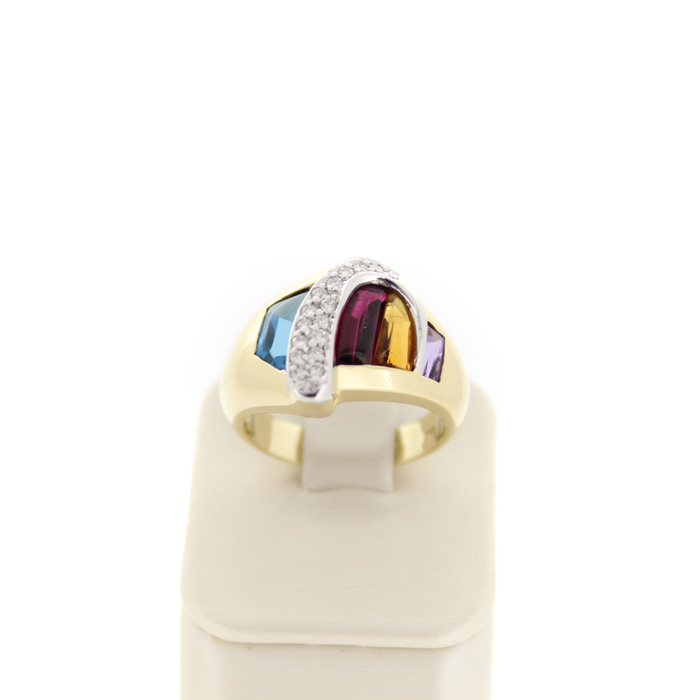Ring Bicolor Wit-Geelgoud 18Karaat briljanten Kleurstenen Tweedehands 6747-3371 Juwelier Clem Vercammen.jpg