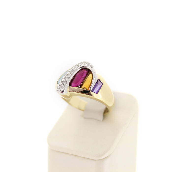 Ring Bicolor Wit-Geelgoud 18Karaat briljanten Kleurstenen Tweedehands 6747-3371 Juwelier Clem Vercammen.jpg