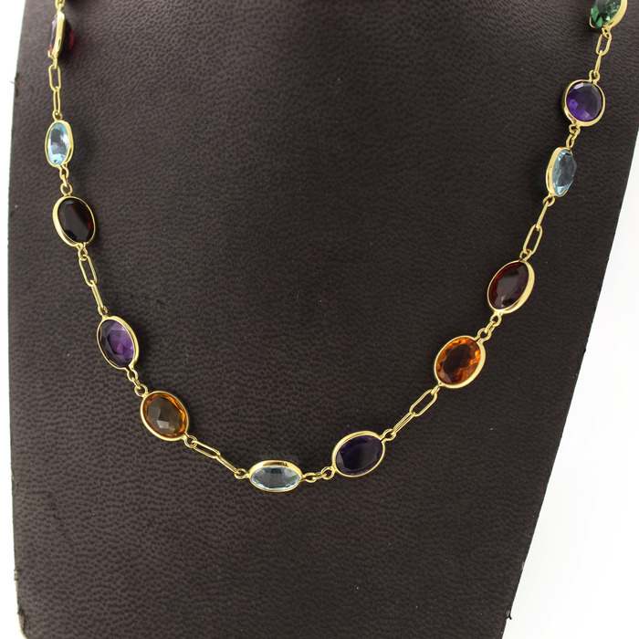 Collier Geelgoud 18K Kleurstenen Tweedehands 6745-3364 Juwelier Clem Vercammen.jpg