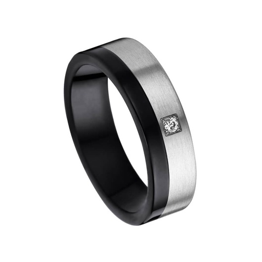 Juweel Trouwring Amici Black Stainless steel Parelmat Briljant 5624-SX/60 Juweel Trouwring Amici Black Stainless steel Parelmat Briljant 5624-SX/60