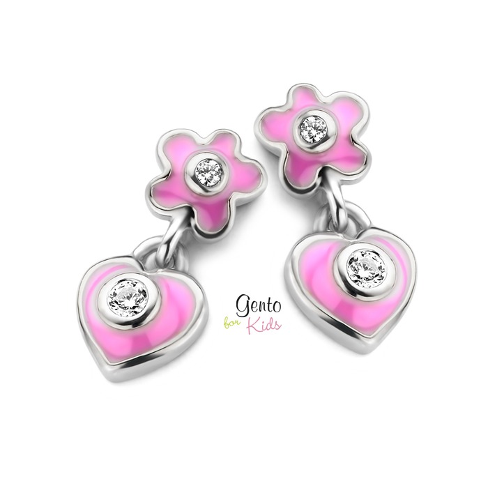 Juweel GENTO KIDS OORBELLEN ROZE BLOEM/HART GK427 