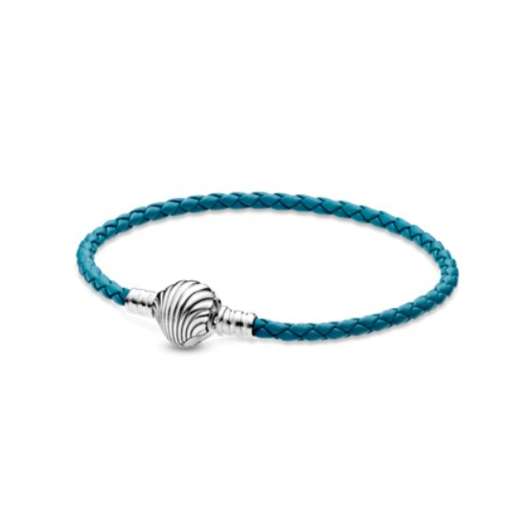 Juweel Pandora Ocean Summer Seashell Clasp Turquoise Braided Leather Bracelet 598951C01 