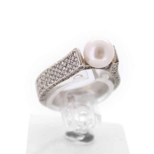 Juweel Ring Wit goud 18 karaat Cultuur parel Briljant '6049-CV-TWDH' 