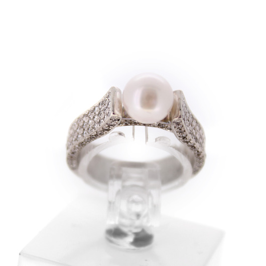 Juweel Ring Wit goud 18 karaat Cultuur parel Briljant '6049-CV-TWDH' 