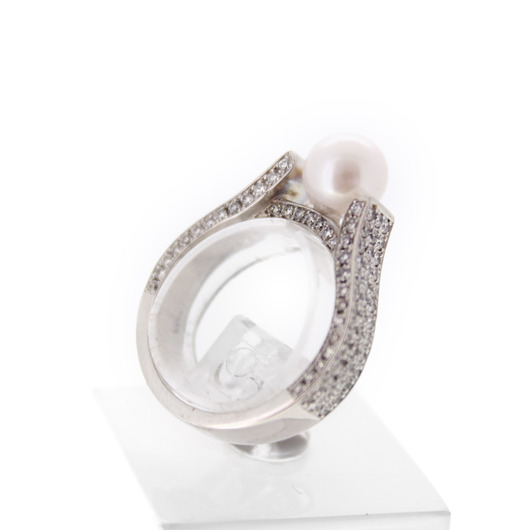 Juweel Ring Wit goud 18 karaat Cultuur parel Briljant '6049-CV-TWDH' 