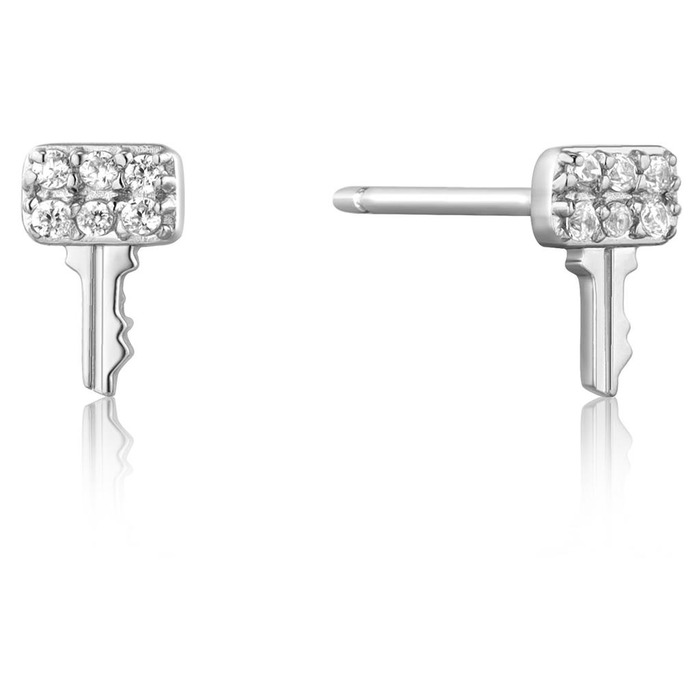 Juweel Ania Haie Under Lock & Key Silver Key Sparkle Stud Earrings E032-05H 