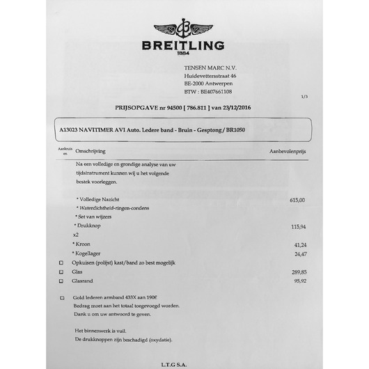 Horloge Breitling Navitimer Avi A13023 '57108-482-TWDH' 