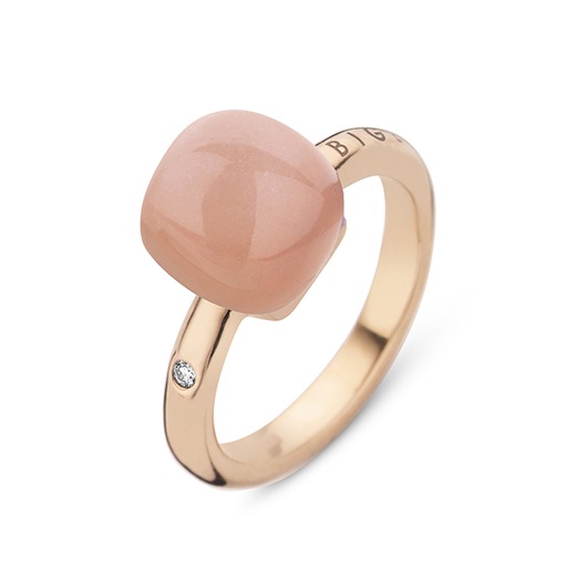 Juweel Bigli Mini Sweety ring 1 witte diamant en oranje maansteen met parelmoer 20R88Radormp 