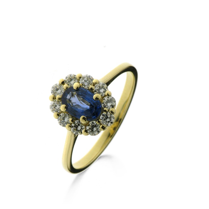 Juweel Beheyt entouragering 18k geelgoud gezet met 1 blauwe saffier en 10 diamanten 055139/SA