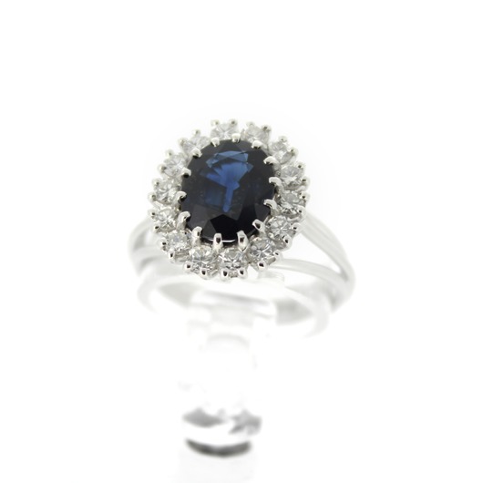 Juweel Ring Witgoud 18 karaat Briljant en Blauwe Saffier '61827-1016-TWDH'