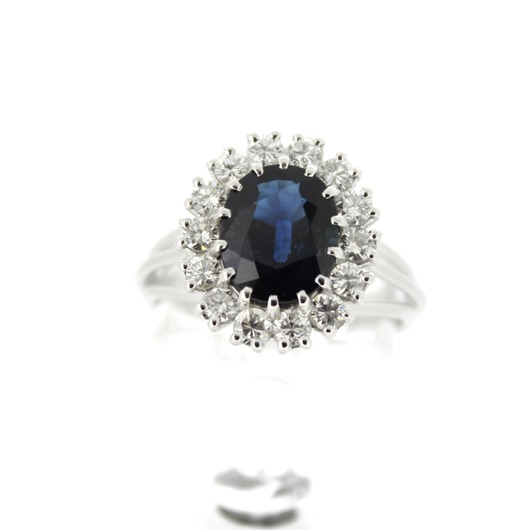 Juweel Ring Witgoud 18 karaat Briljant en Blauwe Saffier '61827-1016-TWDH'