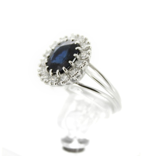 Juweel Ring Witgoud 18 karaat Briljant en Blauwe Saffier '61827-1016-TWDH'