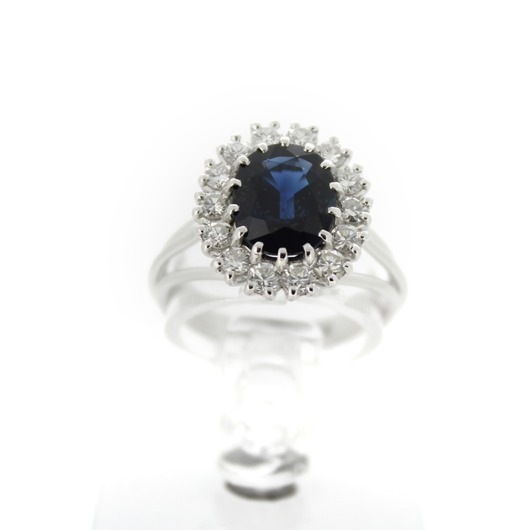 Juweel Ring Witgoud 18 karaat Briljant en Blauwe Saffier '61827-1016-TWDH'