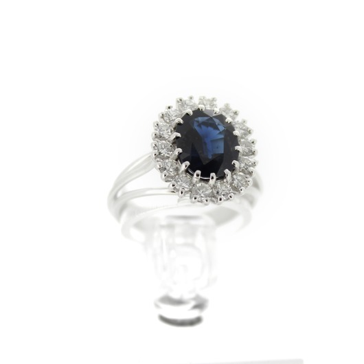 Juweel Ring Witgoud 18 karaat Briljant en Blauwe Saffier '61827-1016-TWDH'