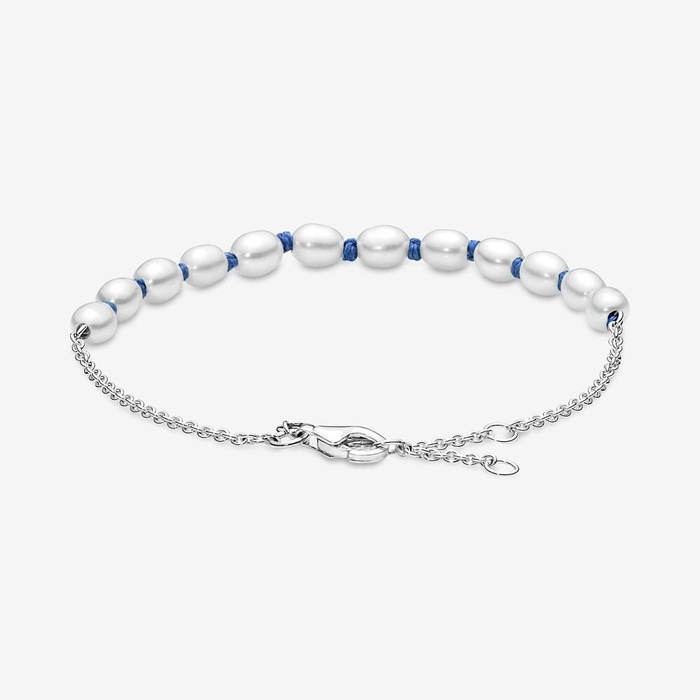 Juweel Pandora Freshwater Cultured Pearl Blue Cord Chain Bracelet 591689C01 