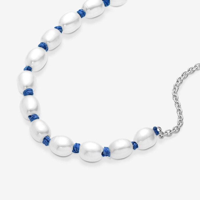 Juweel Pandora Freshwater Cultured Pearl Blue Cord Chain Bracelet 591689C01 