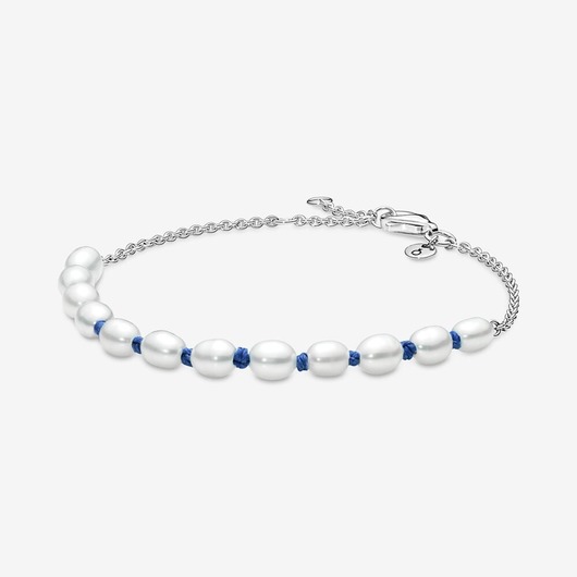 Juweel Pandora Freshwater Cultured Pearl Blue Cord Chain Bracelet 591689C01