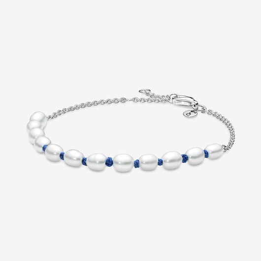 Juweel Pandora Freshwater Cultured Pearl Blue Cord Chain Bracelet 591689C01  Juweel Pandora Freshwater Cultured Pearl Blue Cord Chain Bracelet 591689C01