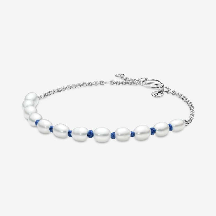 Juweel Pandora Freshwater Cultured Pearl Blue Cord Chain Bracelet 591689C01 