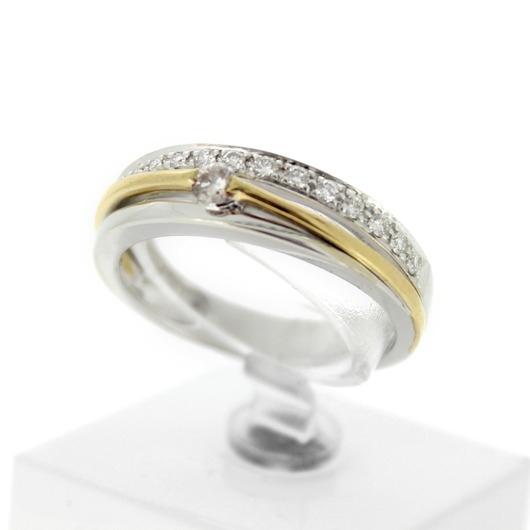 Juweel Ring bicolor wit en geelgoud 18 karaat gezet met briljanten 'CV-1107-TWDH'