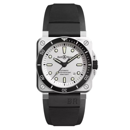 Horloge Bell & Ross BR 03-92 Diver White Steel Rubber strap BR0392-D-WH-ST/SRB