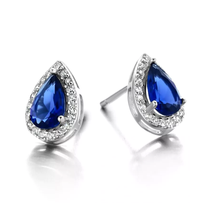 Juweel Silver Rose earrings silver blue sapphire glass stone EA2235BLU