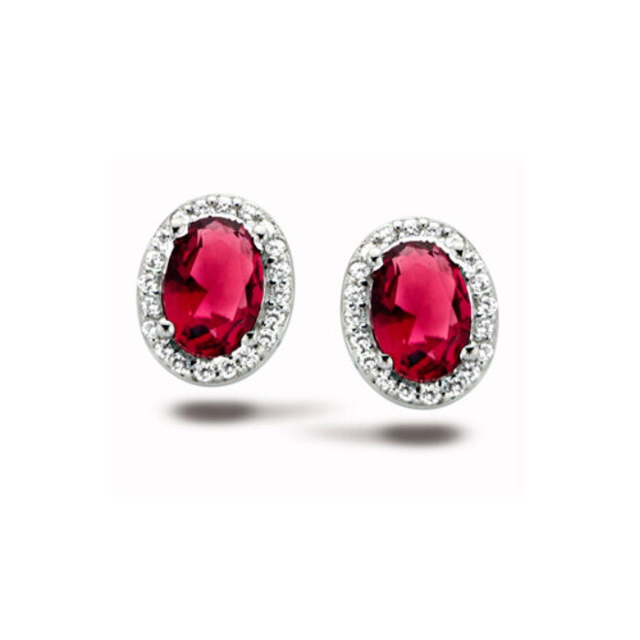Juweel Silver Rose earrings silver ruby glass stone EA3045RU