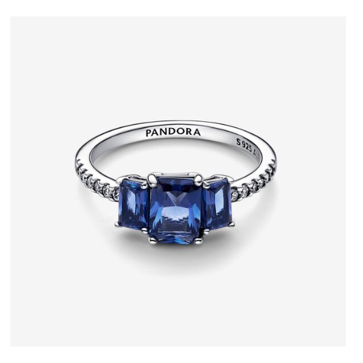 Juweel PANDORA Timeless Blue Rectangular Three Stone Sparkling ring 192389C01