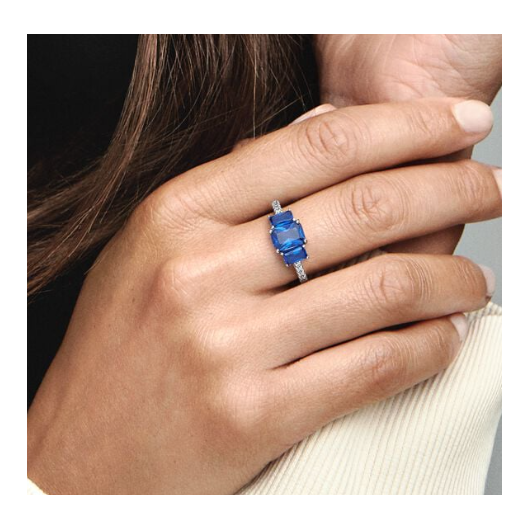 Juweel PANDORA Timeless Blue Rectangular Three Stone Sparkling ring 192389C01