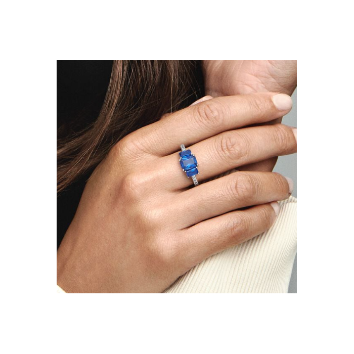 Juweel PANDORA Timeless Blue Rectangular Three Stone Sparkling ring 192389C01 