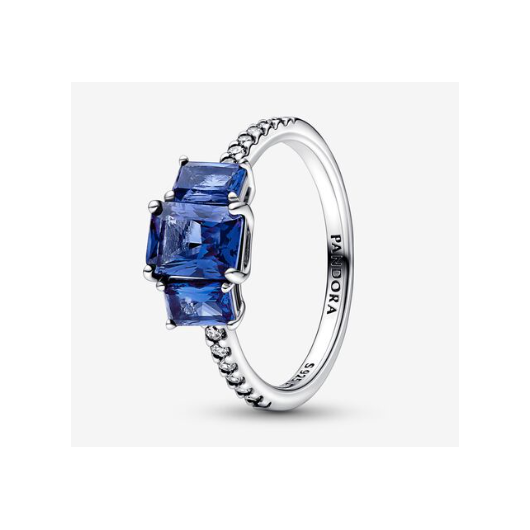 Juweel PANDORA Timeless Blue Rectangular Three Stone Sparkling ring 192389C01  Juweel PANDORA Timeless Blue Rectangular Three Stone Sparkling ring 192389C01
