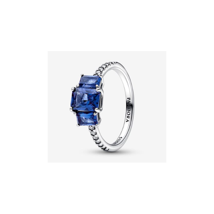 Juweel PANDORA Timeless Blue Rectangular Three Stone Sparkling ring 192389C01 