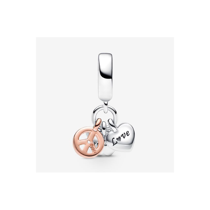 Juweel Pandora Moments Rainbow Heart, Butterfly & Peace Triple Dangle Charm 782572C01
