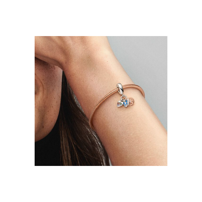 Juweel Pandora Moments Rainbow Heart, Butterfly & Peace Triple Dangle Charm 782572C01