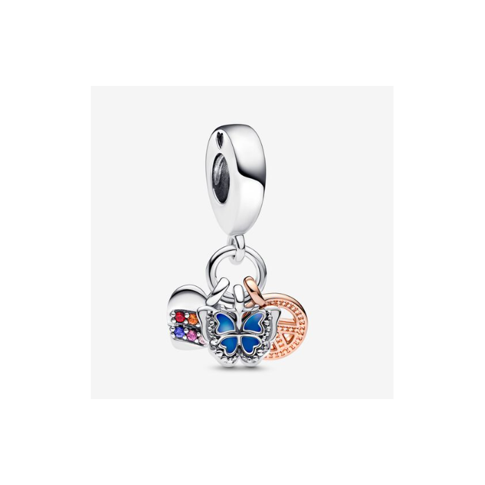 Juweel Pandora Moments Rainbow Heart, Butterfly & Peace Triple Dangle Charm 782572C01