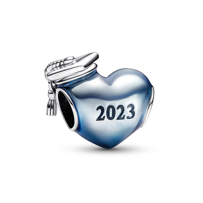 Juweel Pandora Blauwe 2023 Hartvormige afstudeerbedel 792590C01
