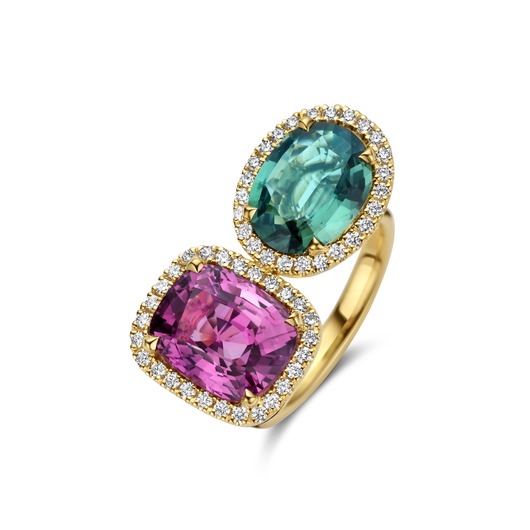 Juweel Clem Vercammen Collection 18 karaat Geelgoud Ring Spinel Tourmaline Briljant 4409  Juweel Clem Vercammen Collection 18 karaat Geelgoud Ring Spinel Tourmaline Briljant 4409