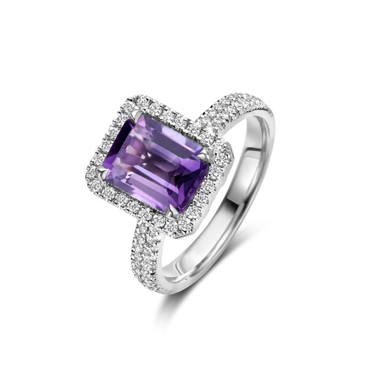 Juweel Clem Vercammen Collection 18 karaat Witgoud Ring Amethyste Briljant 4416 Juweel Clem Vercammen Collection 18 karaat Witgoud Ring Amethyste Briljant 4416