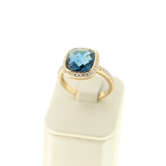 Juweel Ring geelgoud 18 karaat gezet met briljanten en london blue '77543-1679-TWDH' 