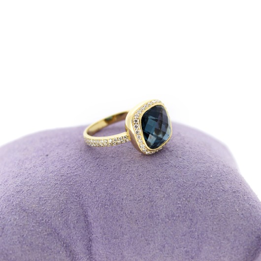 Juweel Ring geelgoud 18 karaat gezet met briljanten en london blue '77543-1679-TWDH' 
