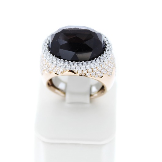 Juweel Ring bicolor goud 18 karaat gezet met briljanten en kleursteen '77764-1696-TWDH'