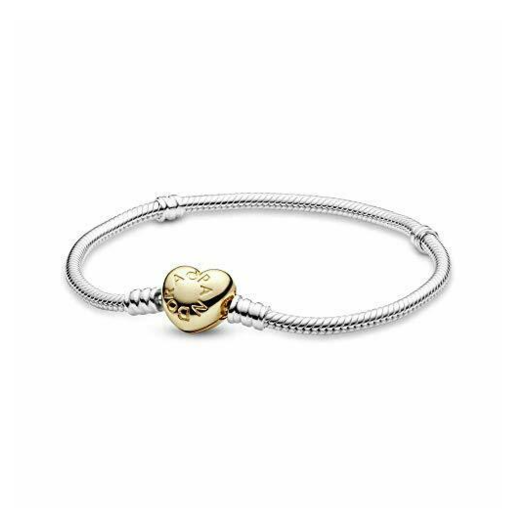 Juweel Pandora armband zilver met gele pleetgouden hartsluiting 568707C00