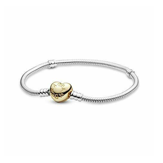 Juweel Pandora armband zilver met gele pleetgouden hartsluiting 568707C00 Juweel Pandora armband zilver met gele pleetgouden hartsluiting 568707C00