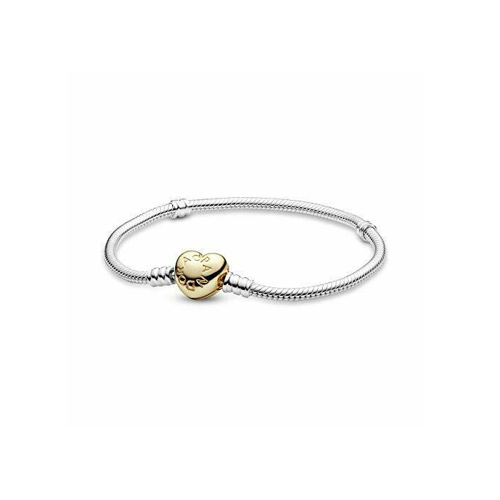 Juweel Pandora armband zilver met gele pleetgouden hartsluiting 568707C00
